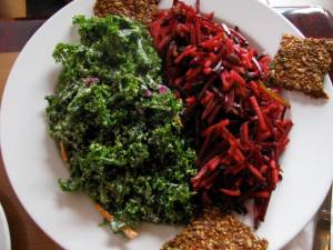 kale salad and beet salad with crackers