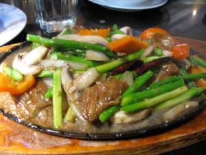 "dancing asparagus" (it was scary how much this looked like beef! AHH!)